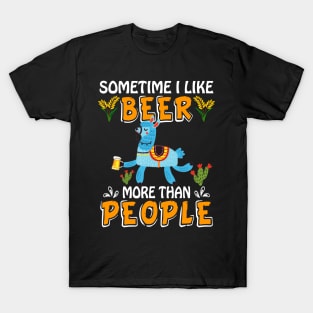 Sometimes I Like Beer More Than People Llama T-Shirt